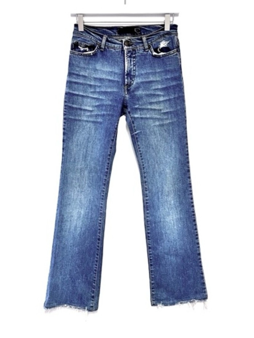 Just Cavalli Italy Bootcut Jeans Distressed Raw Hem Designer Sz 27 Y2K Archive - Picture 2 of 9
